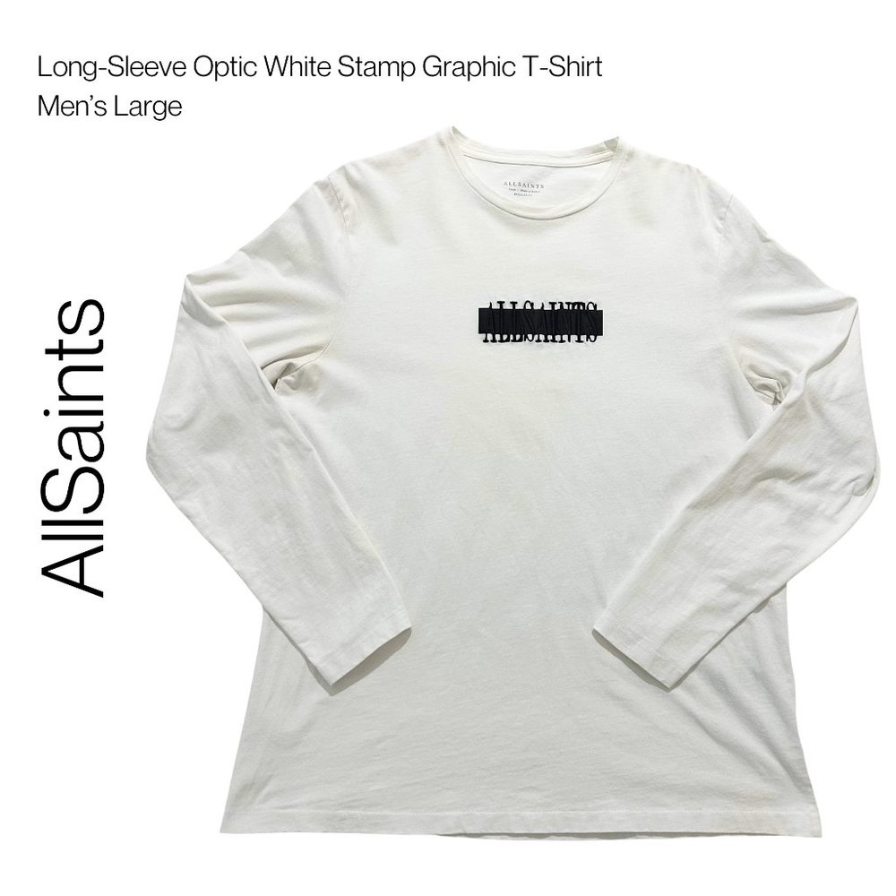 AllSaints Long-Sleeve Optic White Stamp Graphic T-Shirt | Men’s Large